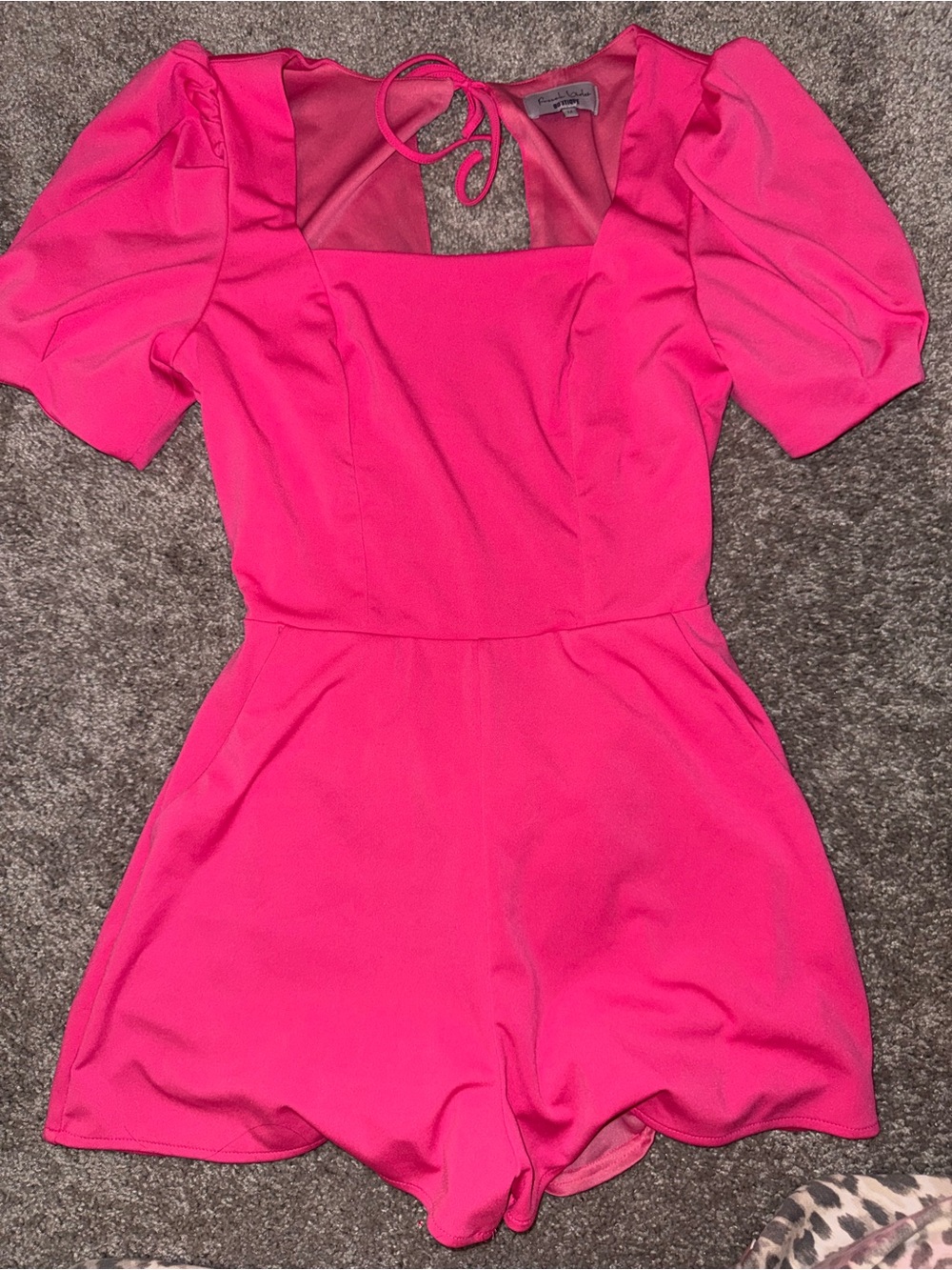 Girls Hot Pink Puff-Sleeve One-Piece Romper